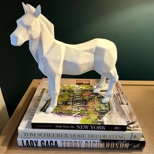 Matte White 10" Geometric Angular Horse Sculpture Decorative Origami Style